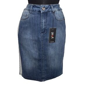 NEW Yest Side Stripe Denim Skirt Women's‎ Size 6 Blue Med Wash Stretch Pockets